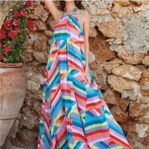 Elan Colorful Striped Halter Dress M